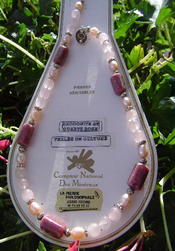 Perles, quartz rose et rhodonite